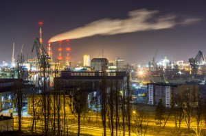 Gdańsk shipyard at night