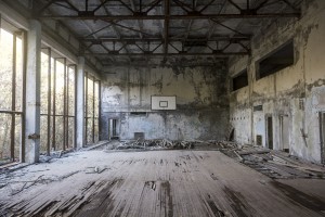 Abandoned basketball court